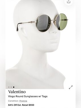 Valentino V Logo Gold Frame Round Sunglasses with Green Lenses